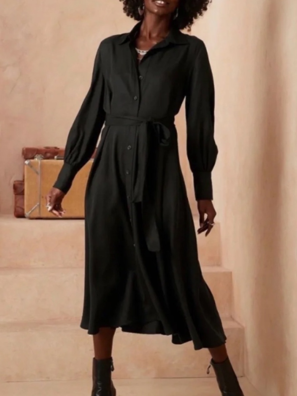 Banana Republic Black Midi Shirtdress, Medium
